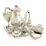 λA mixed lot, comprising silver items: a cigarette case, a lid, a Victorian mustard pot, another