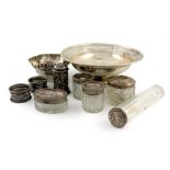 A mixed lot of silver items, various dates and makers, comprising a pierced circular dish, Chester