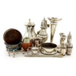 A mixed lot, comprising silver items: a George II pepper pot, London 1752, baluster form, a modern