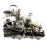 A mixed lot of old Sheffield plated and electroplated items, comprising: a domed meat dish cover,