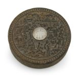 λAn early 19th century Chinese Export carved tortoiseshell snuff box, circa 1800-1820, circular
