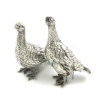 By Patrick Mavros: a pair of Zimbabwean silver animal sculptures of grouse, marked PV and with the