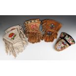 Three pairs of North Amercian gauntlets and a pair of mittens hide, glass beads and silk thread,