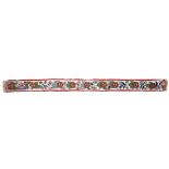A Chippewa beaded drum strip coloured glass beads, cloth, canvas and buckskin, with a