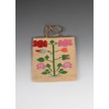 A Plateau cornhusk bag Western North America fibre with a flowers design and trees, with a