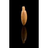 λ A Tonga dart head pendant Polynesia sperm whale tooth, pierced for attachment, 7.6cm long.