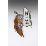 A Cree knife sheath buckskin, cloth, printed cotton lining and coloured glass beads, with a white