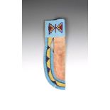 A Blackfoot part beaded knife sheath rawhide, brass wire, coloured glass beads and paint, with