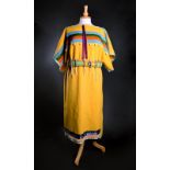 A Plateau woman's dress by Janet McLeod yellow woollen broadcloth with bands of coloured glass