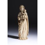 λ An Indo-Portuguese ivory group of the Virgin and child, Goa, 18th century, 20cm high.