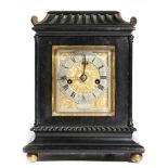 A William IV ebonised mantel clock, the eight day twin fusee movement, with an anchor escapement and