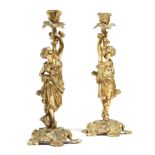 A pair of Victorian gilt spelter figural candlesticks, in the form of a young maiden, possibly