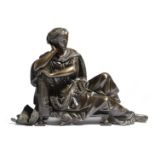 Albert Ernest Carrier-Belleuse (France 1824-1887). A bronze figure of Eutherpe, leaning on an organ,