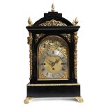 A Victorian ebonised chiming bracket clock, the three train brass movement striking the