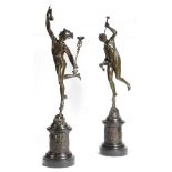 After Giambologna (Flemish 1529-1608). A pair of late 19th century figures of Mercury and Fortuna,