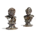 A pair of early 19th century bronze busts of Homer and Seneca, each titled and on an integral