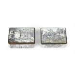 Two Birmingham enamel snuff boxes c.1760, one printed with the Haymakers to the cover, the