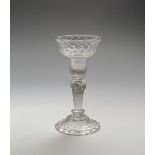 An unusual sweetmeat or champagne glass c.1745, the pan-topped bowl moulded with honeycomb and