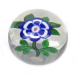 A large Baccarat flower paperweight c.1850, set with a primrose with striped blue and white petals