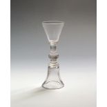 An unusual double-ended wine glass c.1730-50, one end with a bell bowl, the other with a rounded