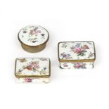 Two Bilston enamel snuff boxes c.1770, the rectangular forms painted with sprays of flowers