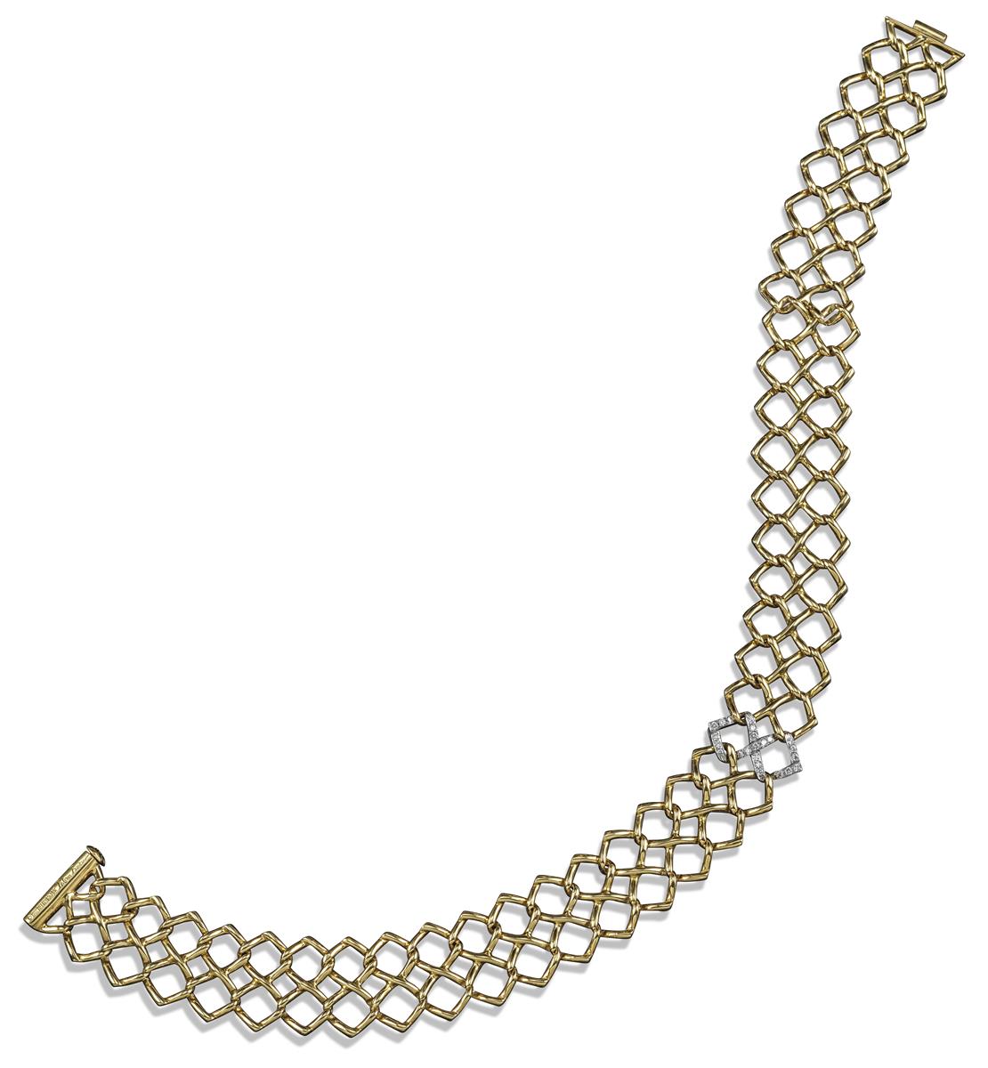 A diamond-set yellow gold and platinum square-link collar necklace by Paloma Picasso for Tiffany &