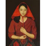 YANG FEI YUN (1954-) THE NORTHERN GIRL A Chinese painting, oil on canvas, signed September 1987,