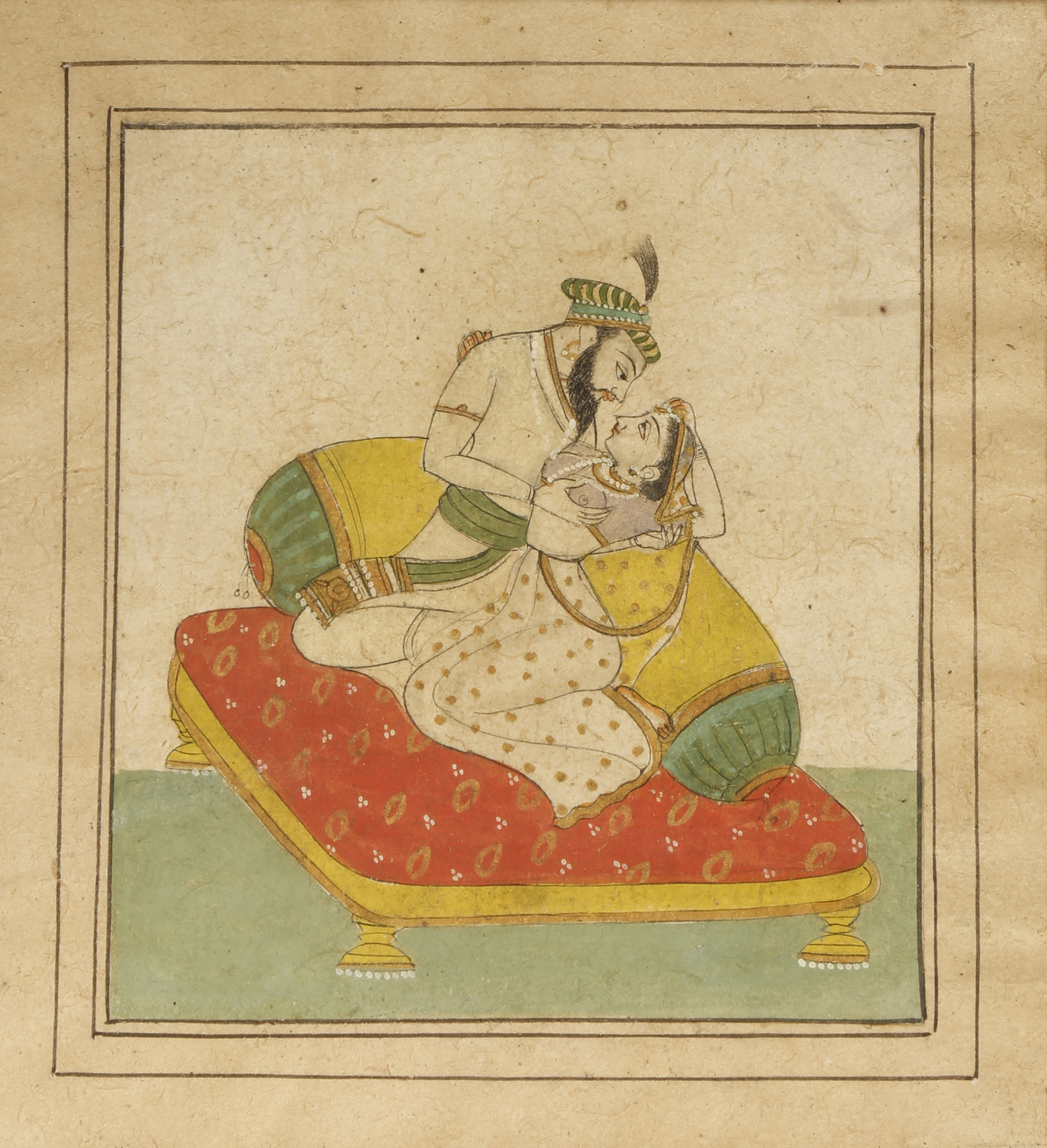 AN INDIAN MINIATURE PAINTING OF A WARRIOR 19TH CENTURY Standing, looking into the distance, - Image 2 of 3
