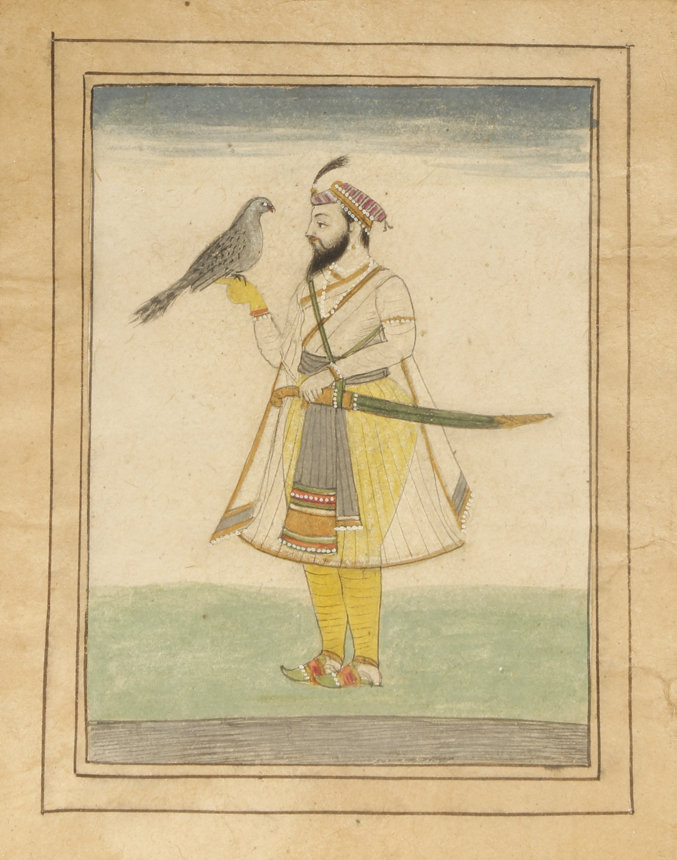 AN INDIAN MINIATURE PAINTING OF A WARRIOR 19TH CENTURY Standing, looking into the distance, - Image 3 of 3