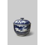 A JAPANESE KO-IMARI BLUE AND WHITE TUREEN AND LID C.1690 Decorated in underglaze blue with a