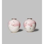 A PAIR OF SMALL JAPANESE CLOISONNE ENAMEL VASE TAISHO/SHOWA PERIOD The bulbous bodies with a