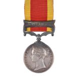 A Second China Medal 1856-60, un-named, clasp: Canton 1857, suspension claw re-attached with