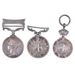 Three medals to Staff Sergeant C. Carroll, Madras Army: Indian Mutiny, clasp: Central India (CORPL