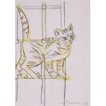 ‡John Craxton RA (1922-2009)Cat on a windowsillSigned and dated ‘82Conte crayon and watercolour24