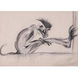 ‡Edward Seago RBA ARWS RWS (1910-1974)Study of a Monkey SignedConte crayon and grisaille wash19 x