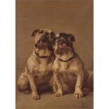 Maud Earl (1864-1943)A pair of bulldogsSignedOil on canvas61 x 46cm++Unlined varnish yellowed and