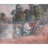 Ernest Borough Johnson (1866-1949)Kensington Gardens boating pondSigned with a monogramOil on