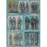 ‡Henry Moore OM RA (1898-1986)Standing figures in groups of threeSigned and dated 46 in the