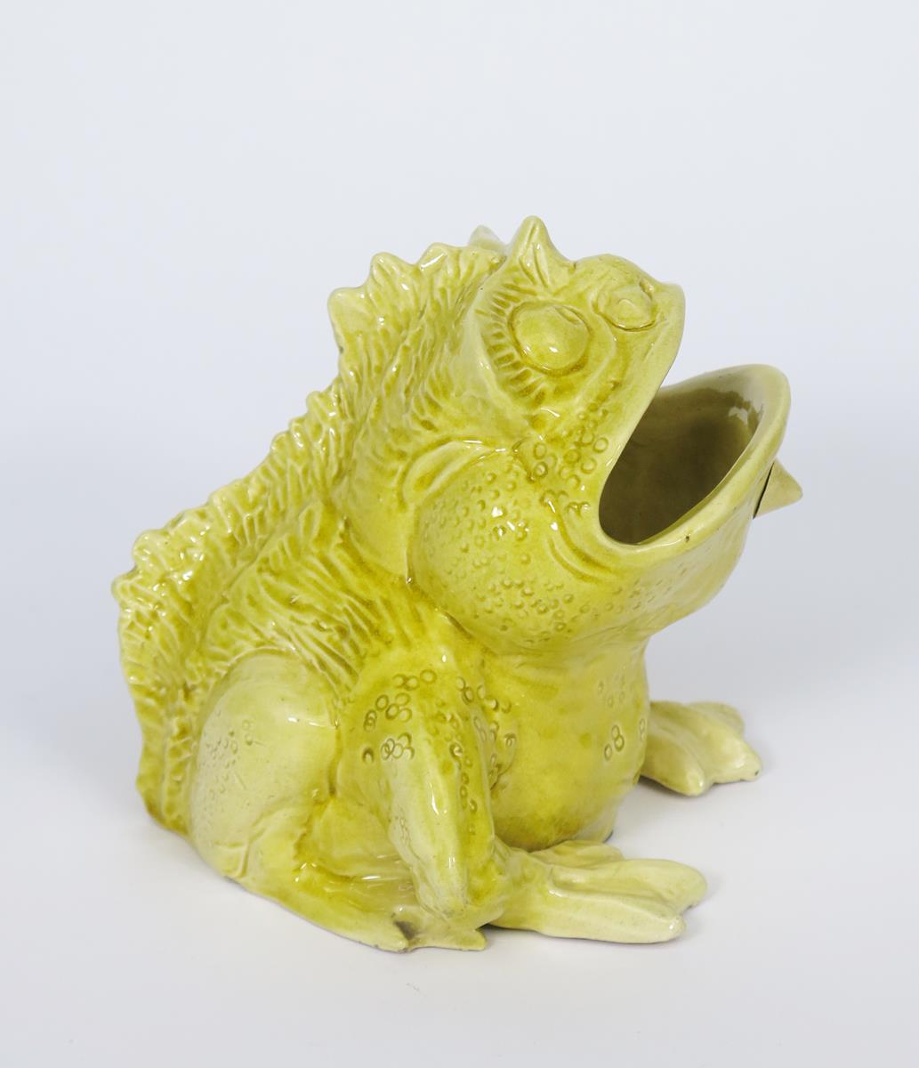 A Vodrey Pottery Dublin frog spoonwarmer designed by Frederick Vodrey, modelled seated with open - Image 2 of 2