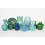 A collection of Pilkington's Royal Lancastrian matt glaze ware, including matt green, turquoise