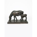 Cyriel de Brauwer (1914-1989) Grazing Horse and Foal patinated bronze signed in the cast de