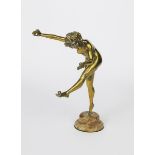 Claire Jeanne Colinet (1880-1950) The Juggler a polished bronze sculpture, on domed brown striated