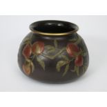 An Aesthetic Movement Minton's pottery vase, compressed form with everted rim, cast in low relief