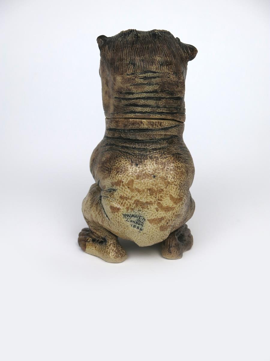 A unique Martin Brothers stoneware grotesque dog jar and cover by Robert Wallace Martin, dated 1884, - Image 5 of 8