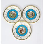 Three Minton's porcelain plates by William Wise, printed and painted to the well with Victorian