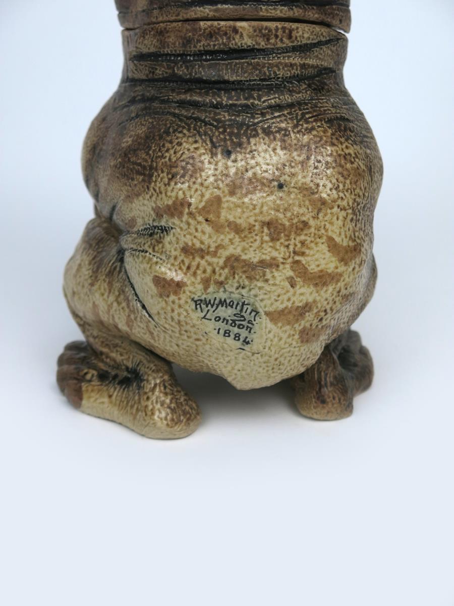 A unique Martin Brothers stoneware grotesque dog jar and cover by Robert Wallace Martin, dated 1884, - Image 6 of 8