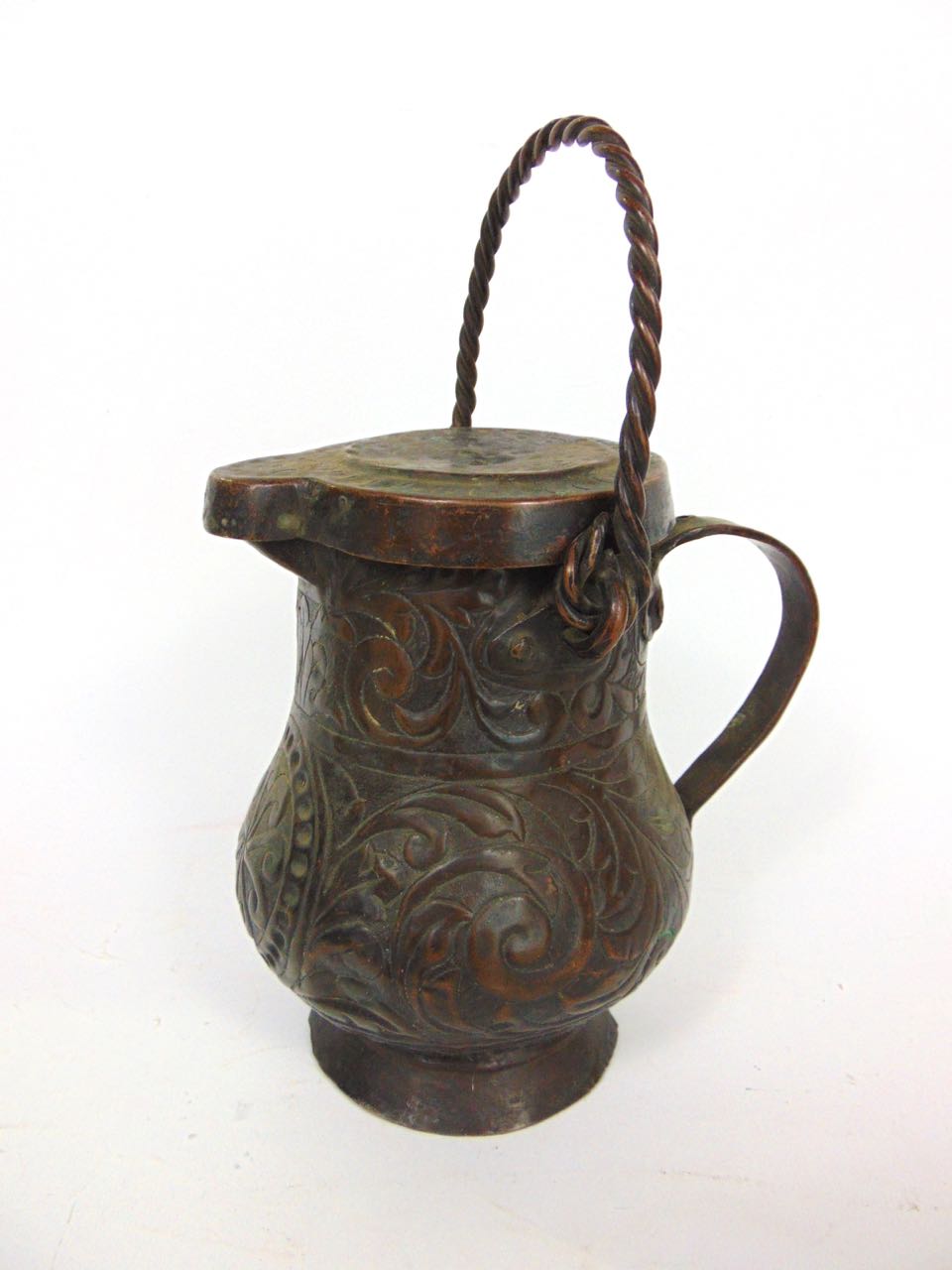 An interesting Tibetan copper shovel with brass relief decoration; together with an antique - Image 2 of 4