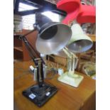 Two similar Herbert Terry anglepoise lamps one in black the other in cream, both in stepped square