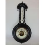 Wall barometer/thermometer, turned wooden case, 50cm high