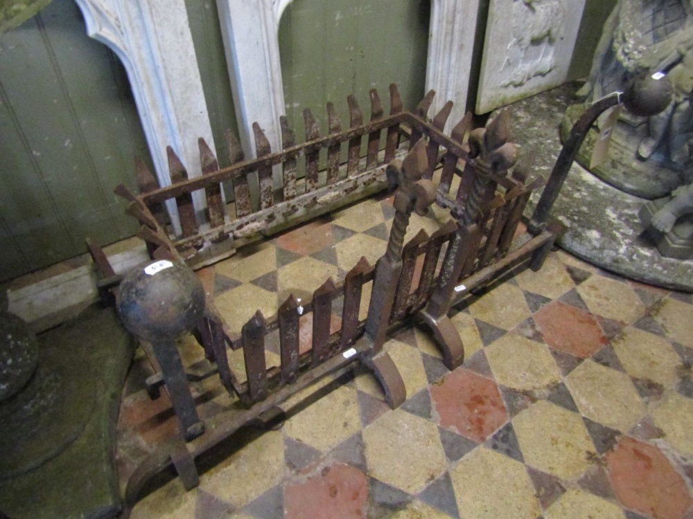 A cast iron fire basket of rectangular form with trellis surround, raised on loose fire dogs with - Image 2 of 2